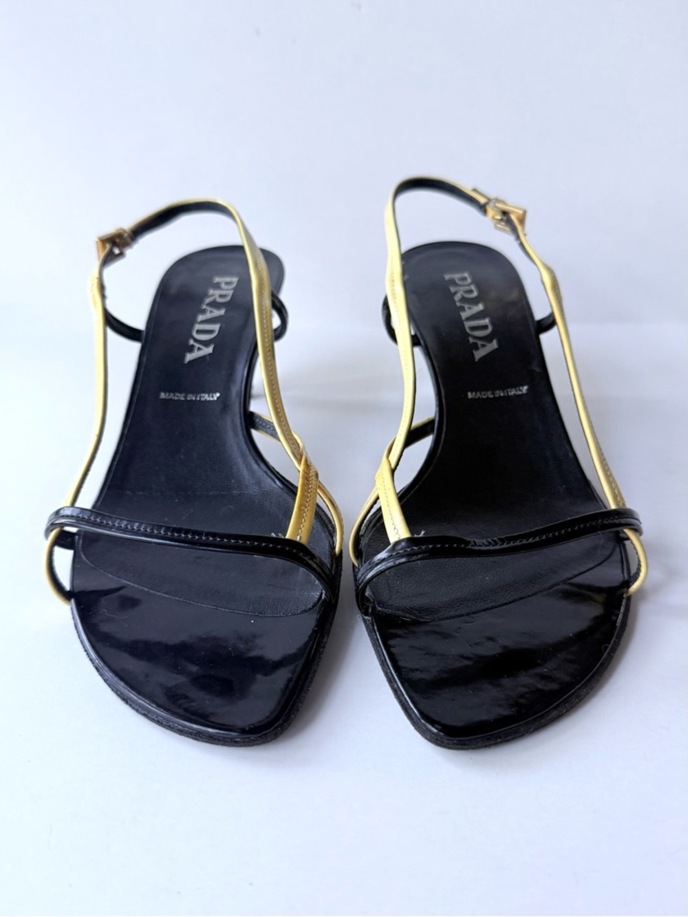 Vintage Prada Black & Yellow Patent Leather Strappy Slingback Sandal Heels 39.5 - Picture 9 of 16